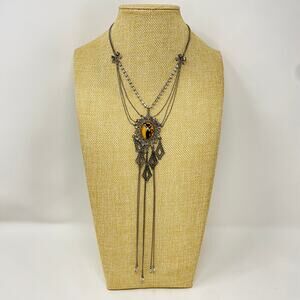 Vintage BETSEY JOHNSON Black Cat Statement Necklace Victorian Chains RARE